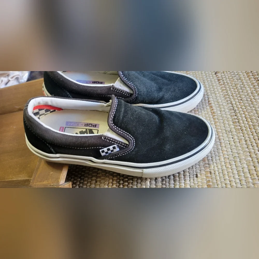 Vans Skate Slip-On Shoes Black/White PopCush Suede/Canvas 5.5 EUC - Picture 4 of 10